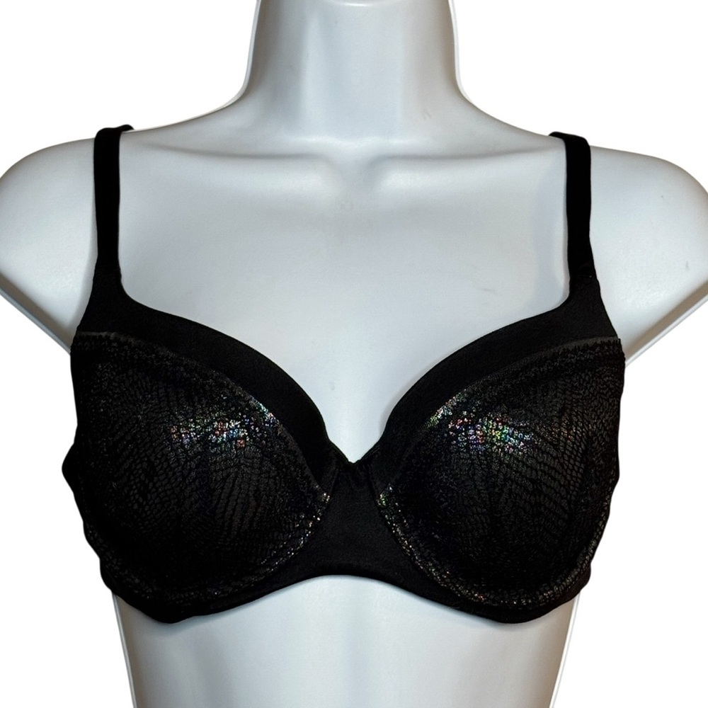 Victoria Secret 34D Body By Victoria Lined Demi Black Silver Mesh